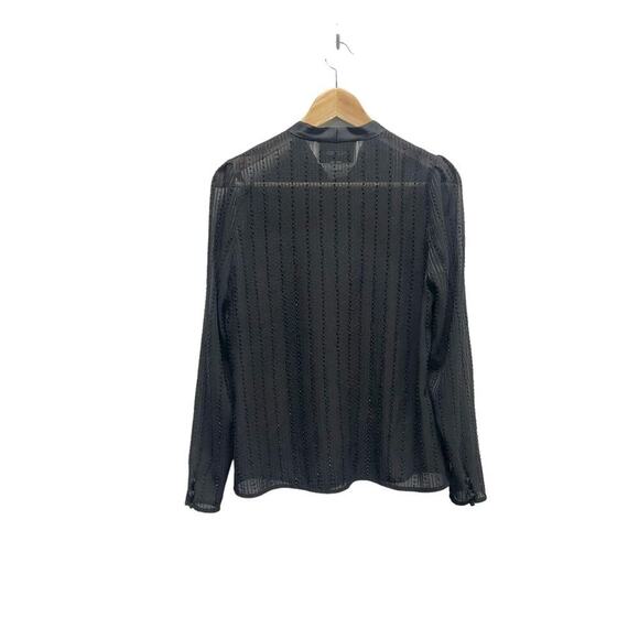 ALEXIS Black Beaded Button Down Shirt Tie Neck Size Medium - Picture 7 of 10